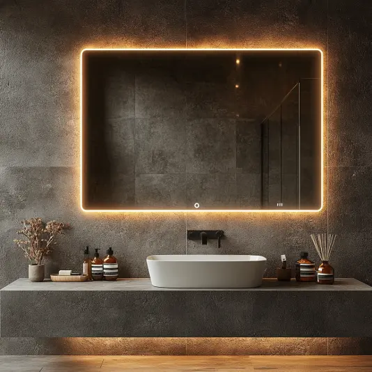 LED Rectangle Bathroom Vanity Mirror Anti-Fog Dimmable Backlit Front-Lit Modern Illuminated Wall Design for Hotels