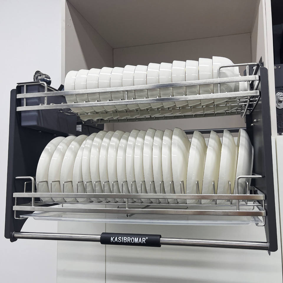 Tunosen Modern Hotel Kitchen Cabinet Lift Pull Basket Stainless Steel 304Ss Dish Rack 2 Shelves Multi-Function Elevator 3-Year