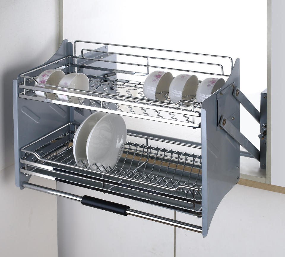 Tunosen Modern Hotel Kitchen Cabinet Lift Pull Basket Stainless Steel 304Ss Dish Rack 2 Shelves Multi-Function Elevator 3-Year