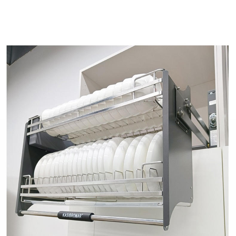 Tunosen Modern Hotel Kitchen Cabinet Lift Pull Basket Stainless Steel 304Ss Dish Rack 2 Shelves Multi-Function Elevator 3-Year