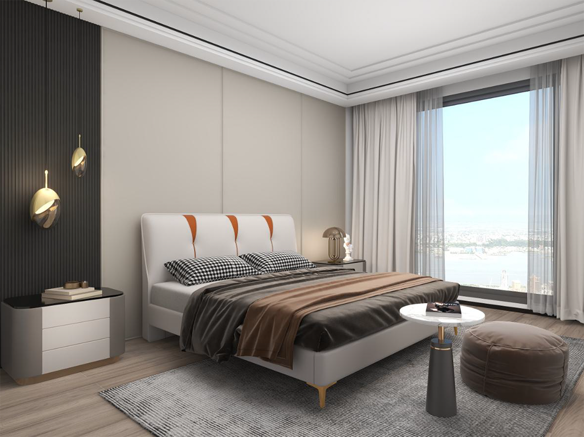 White & Orange Faux Leather Headboard  Double Bed R058