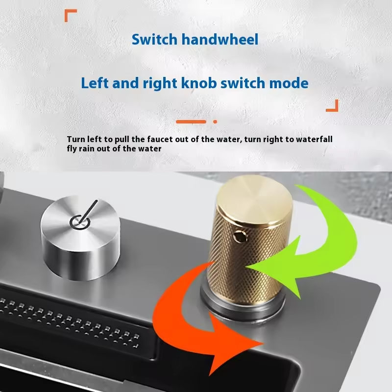 Handmade 201/304 Stainless Steel Single Bowl Undermount Kitchen Sink Rainfall Faucet Knife Holder Multifunctional Brushed Finish