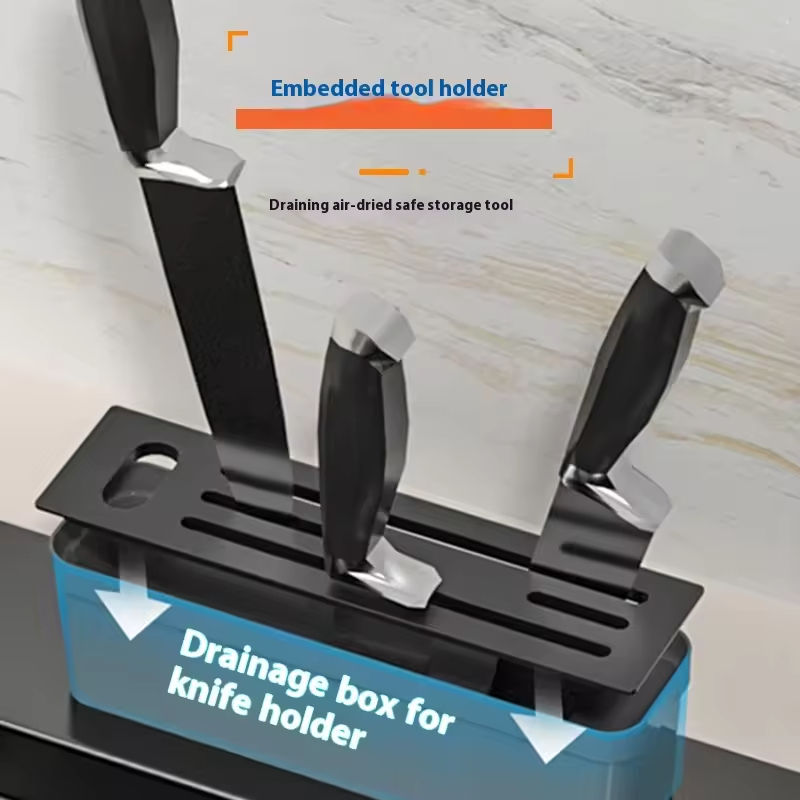 Handmade 201/304 Stainless Steel Single Bowl Undermount Kitchen Sink Rainfall Faucet Knife Holder Multifunctional Brushed Finish