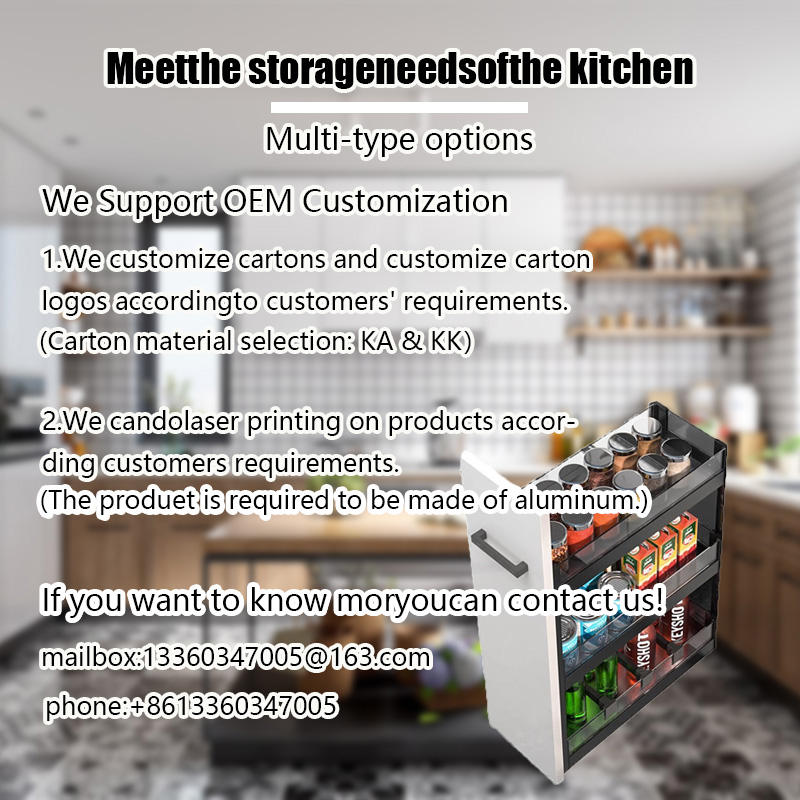 Modern Kitchen Cabinets with Pull-Out Aluminum Alloy Drawers Seasoning Basket and Dish Rack Combined Corner Storage Organizer