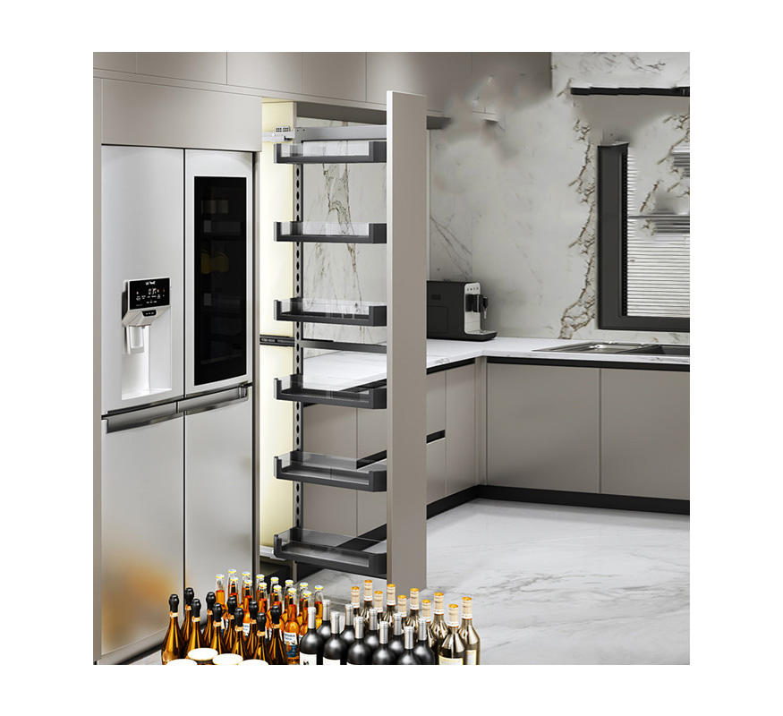 Hot Selling Kitchen Organizer Vertical Cabinet Pantry Storage High Deep Linkage Sliding Tall Unit Pull Out Pantry Basket