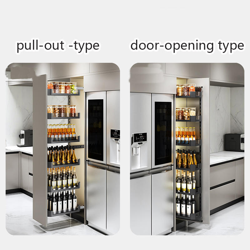 Hot Selling Kitchen Organizer Vertical Cabinet Pantry Storage High Deep Linkage Sliding Tall Unit Pull Out Pantry Basket