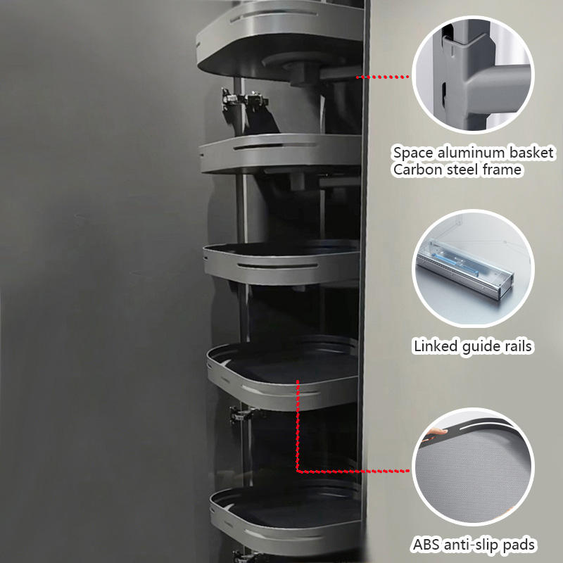 Modern 6-Layer Aluminum Cabinet Storage Organizer Pull-Out Kitchen Pantry Unit with Basket Drawers for Food Storage