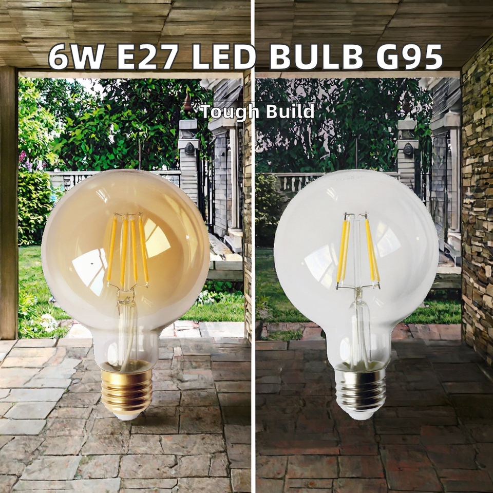 High Quality 6W E27 G95 LED Bulb Hot Sale Globe Shape with Retro Filameng Light for Indoor & Outdoor Use Glass Body From China