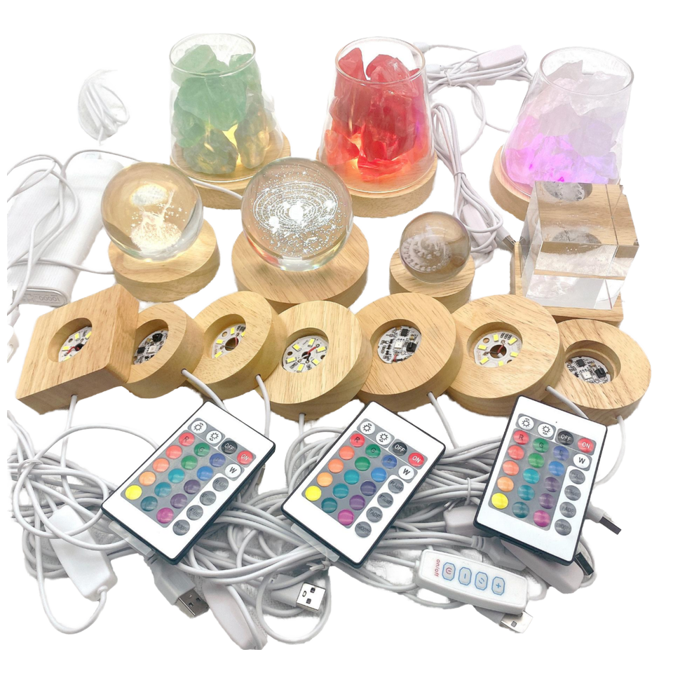 Creative LED Solid Wood Lamp with RGB Base Middle Size USB Crystal Ball Ornaments Round Modern Dimmable Bedroom Application