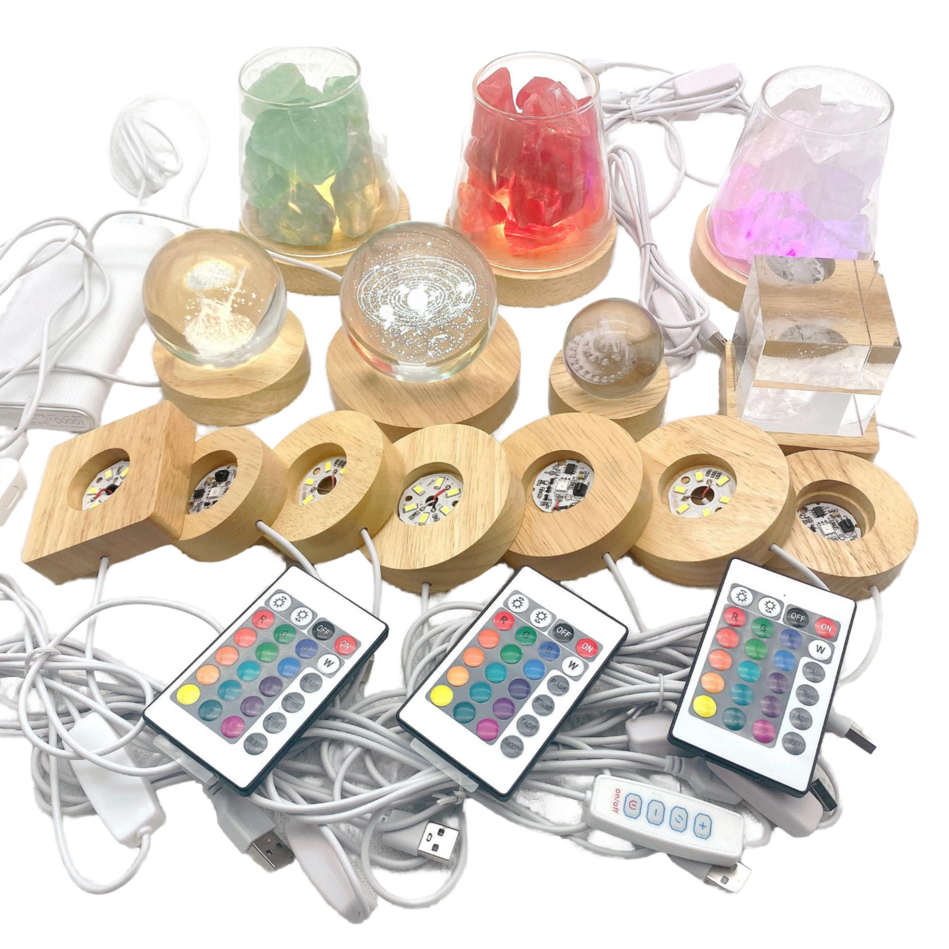 Creative LED Solid Wood Lamp with RGB Base Middle Size USB Crystal Ball Ornaments Round Modern Dimmable Bedroom Application