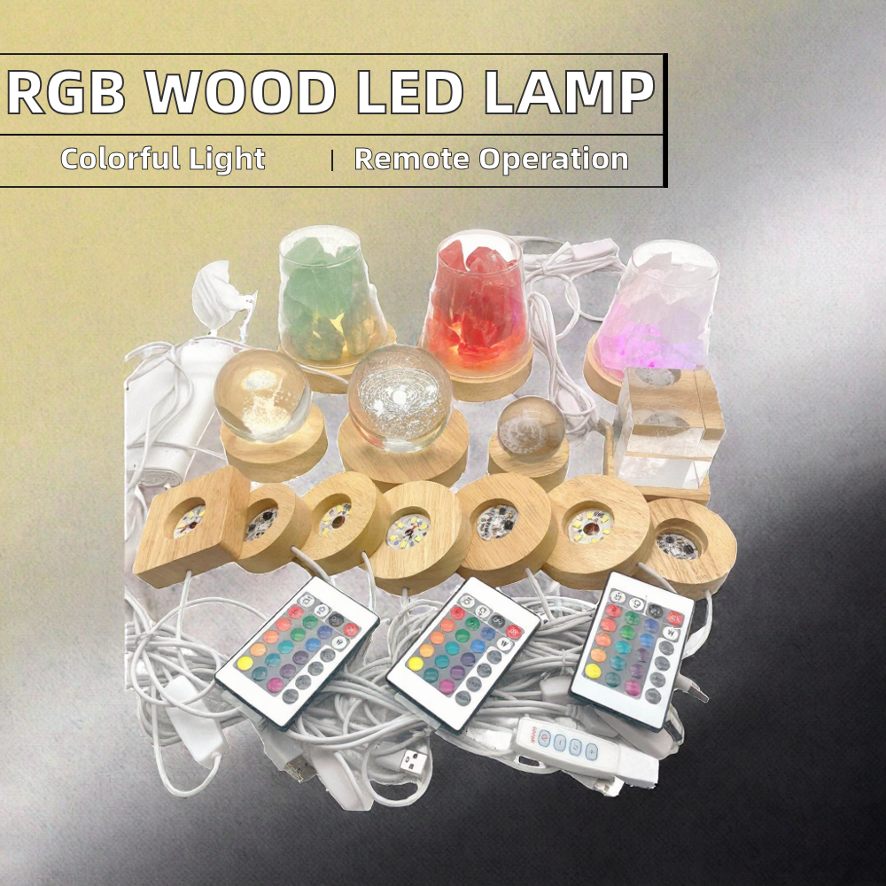 Creative LED Solid Wood Lamp with RGB Base Middle Size USB Crystal Ball Ornaments Round Modern Dimmable Bedroom Application
