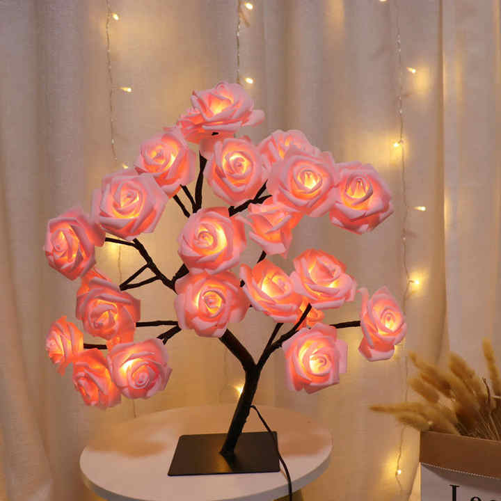 Christmas Decorations Flower Night Light 45cm 24led Led Rose Table Lamp Wedding Indoor Bedroom Decoration Rose Flower Tree Light