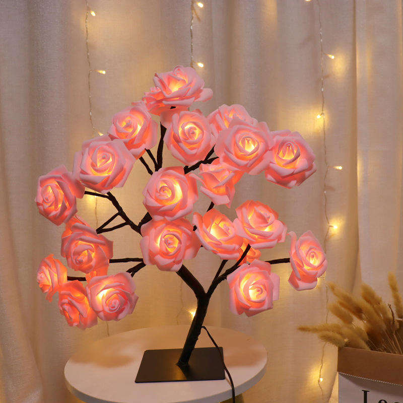 Christmas Decorations Flower Night Light 45cm 24led Led Rose Table Lamp Wedding Indoor Bedroom Decoration Rose Flower Tree Light