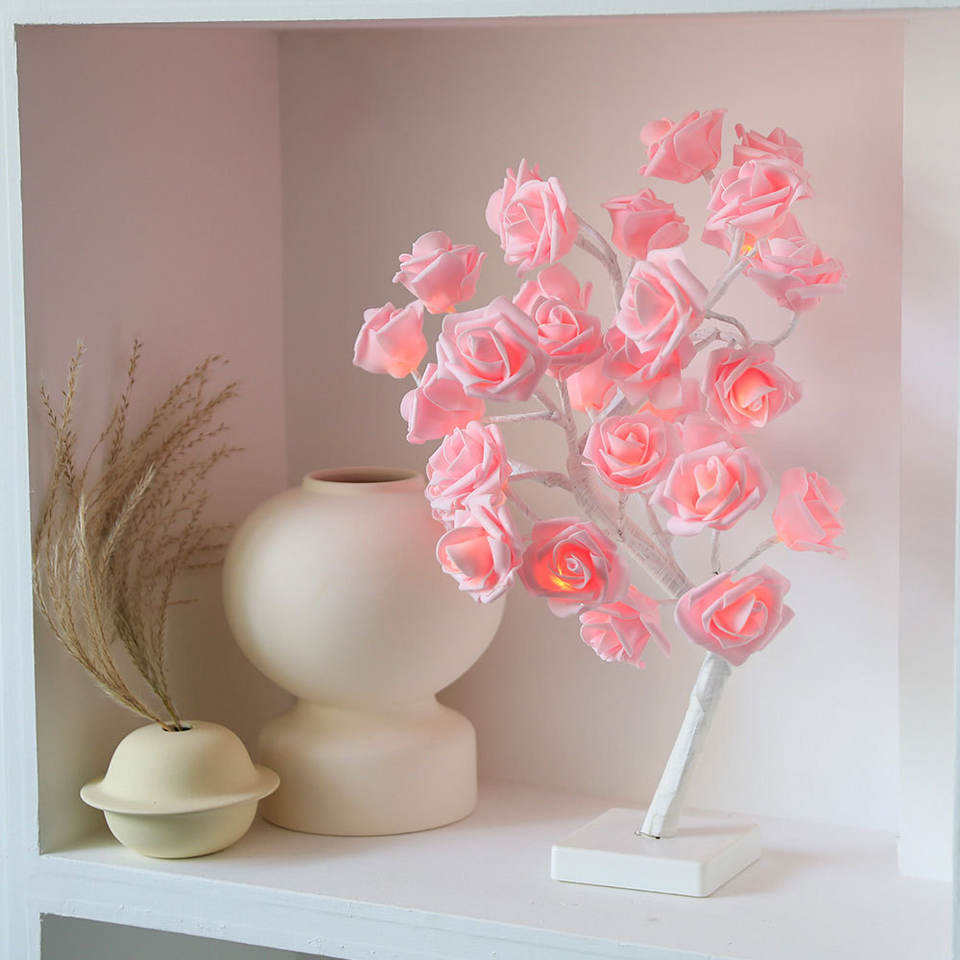 Christmas Decorations Flower Night Light 45cm 24led Led Rose Table Lamp Wedding Indoor Bedroom Decoration Rose Flower Tree Light