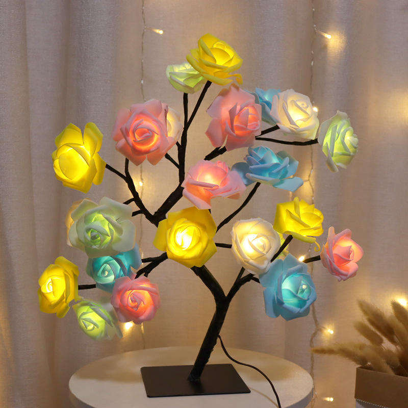 Christmas Decorations Flower Night Light 45cm 24led Led Rose Table Lamp Wedding Indoor Bedroom Decoration Rose Flower Tree Light