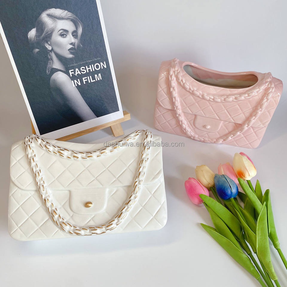 High Quality Creative Ceramic Big Large Flower Purse Vases Handbag Beautiful Home Decoration for Indoor Ceramic Bag