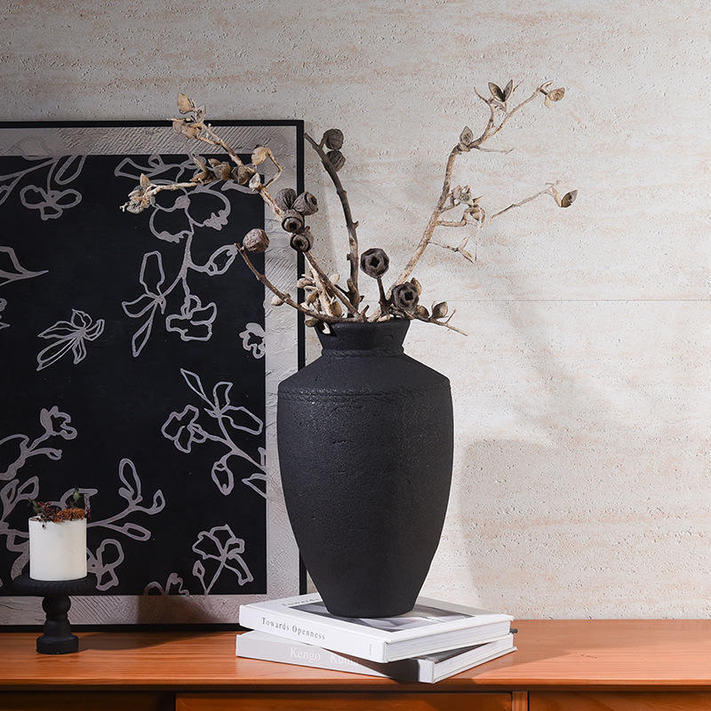Ceramic Art Deco Tabletop Vase Coarse Pottery Inserting Flowers Retro Decorative Ornaments Soft Furnishings Home