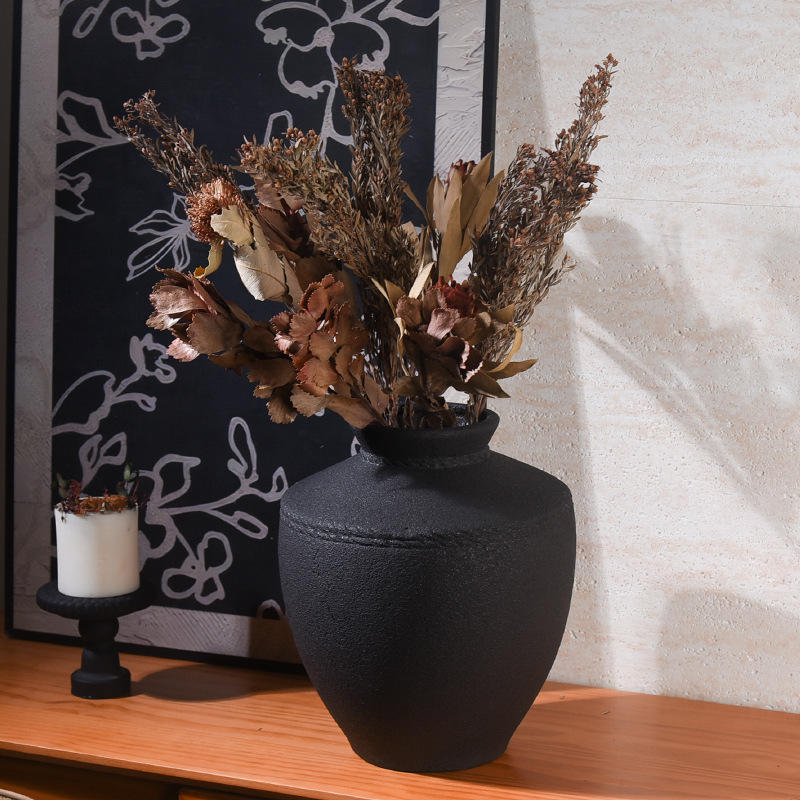 Ceramic Art Deco Tabletop Vase Coarse Pottery Inserting Flowers Retro Decorative Ornaments Soft Furnishings Home