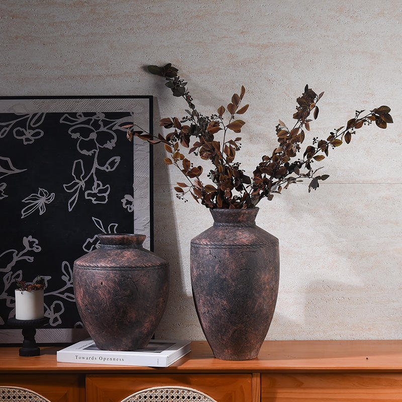 Ceramic Flower Vases Rough Pottery Decorations Art Deco Style Antique Indoor Tabletop Living Room Decor Accessories