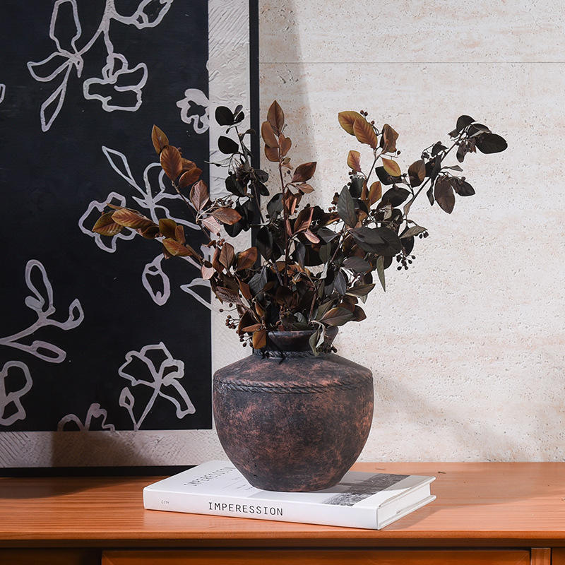 Ceramic Flower Vases Rough Pottery Decorations Art Deco Style Antique Indoor Tabletop Living Room Decor Accessories