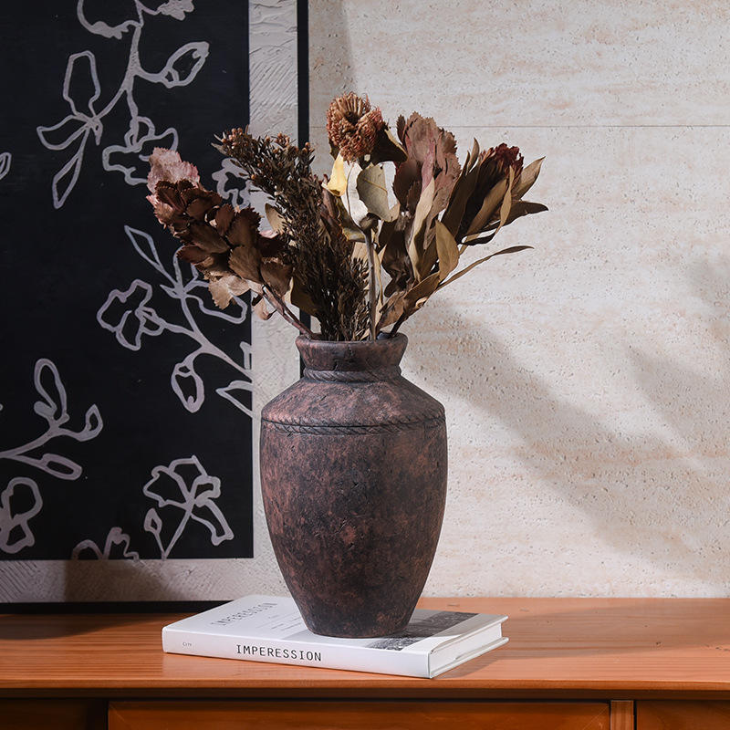 Ceramic Flower Vases Rough Pottery Decorations Art Deco Style Antique Indoor Tabletop Living Room Decor Accessories