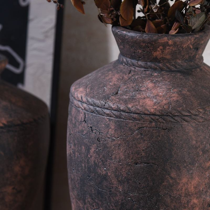 Ceramic Flower Vases Rough Pottery Decorations Art Deco Style Antique Indoor Tabletop Living Room Decor Accessories