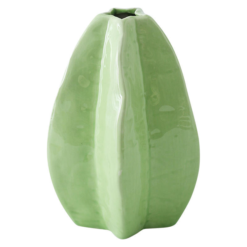European Green Carambola Ceramic Vase Creative Hydroponic Flower Arrangement for Living Room Entrance Table Decoration Simple