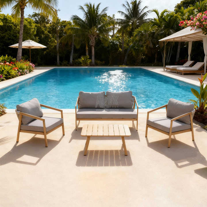 Outdoor Courtyard Seating Set for 4-Person With Cushions Patio Garden Luxury Hotel Outdoor Furniture Coversation Set