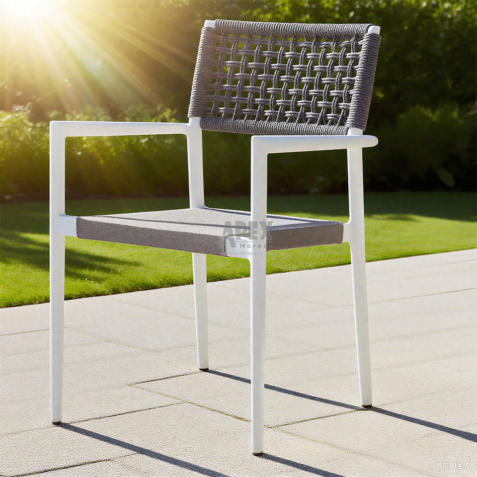 Nordic Outdoor Aluminium Stackable Dining Chair Cafe Terrace Modern Garden Rope Chair