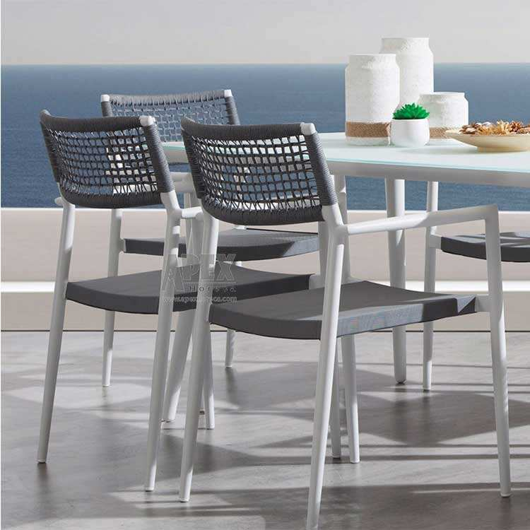 Nordic Outdoor Aluminium Stackable Dining Chair Cafe Terrace Modern Garden Rope Chair
