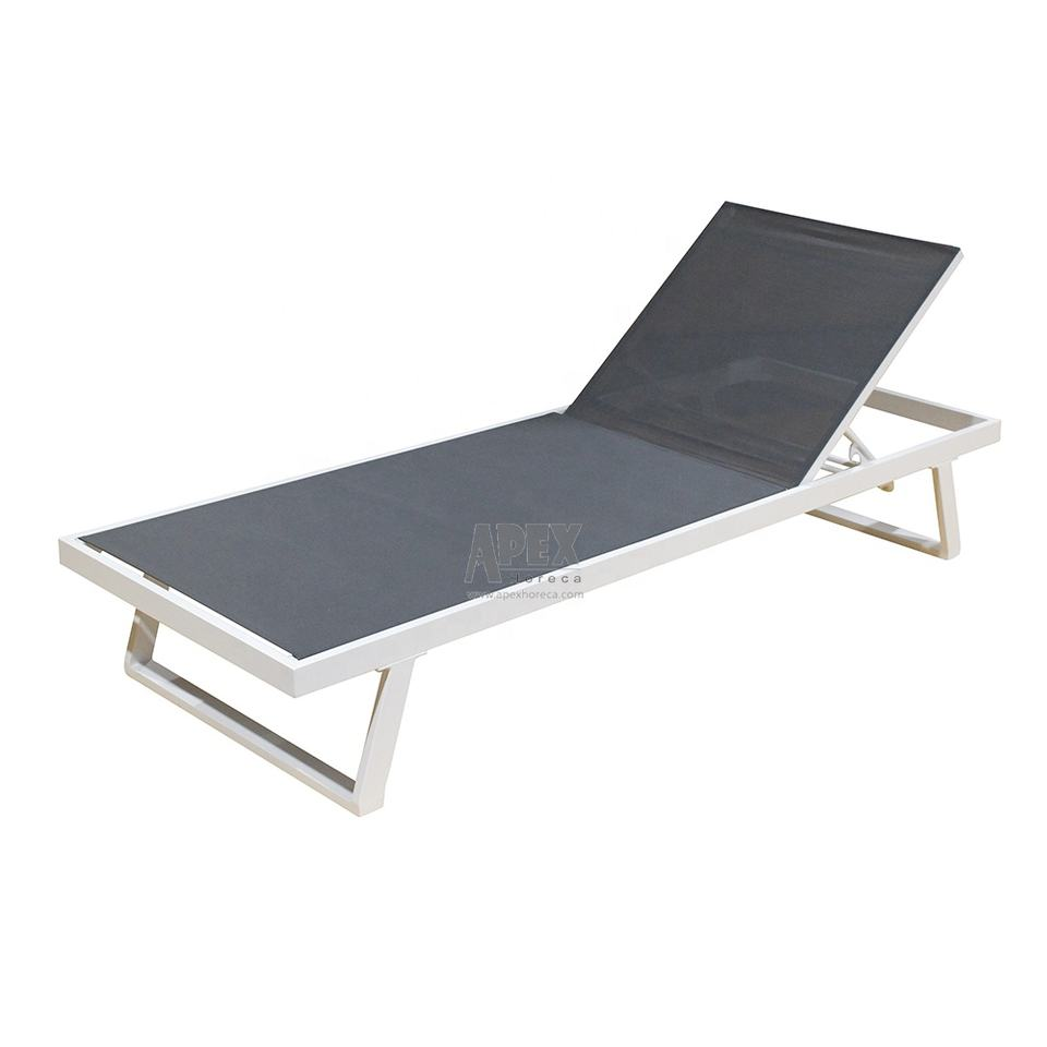 Luxury Outdoor Aluminum Sun Lounger with Cushion Adjustable Teslin Fabric Patio Chaise Lounge for Pool & Garden