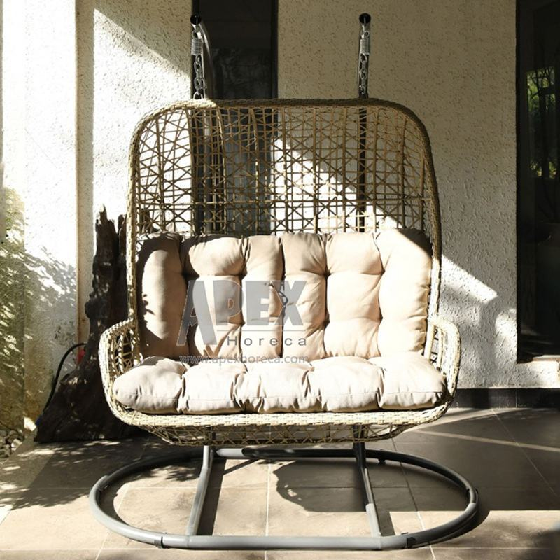 Hot Selling Indoor Hanging Rattan Wicker Double Seat Garden Egg Chairs Factory Delivery Patio Outdoor Swing Chair