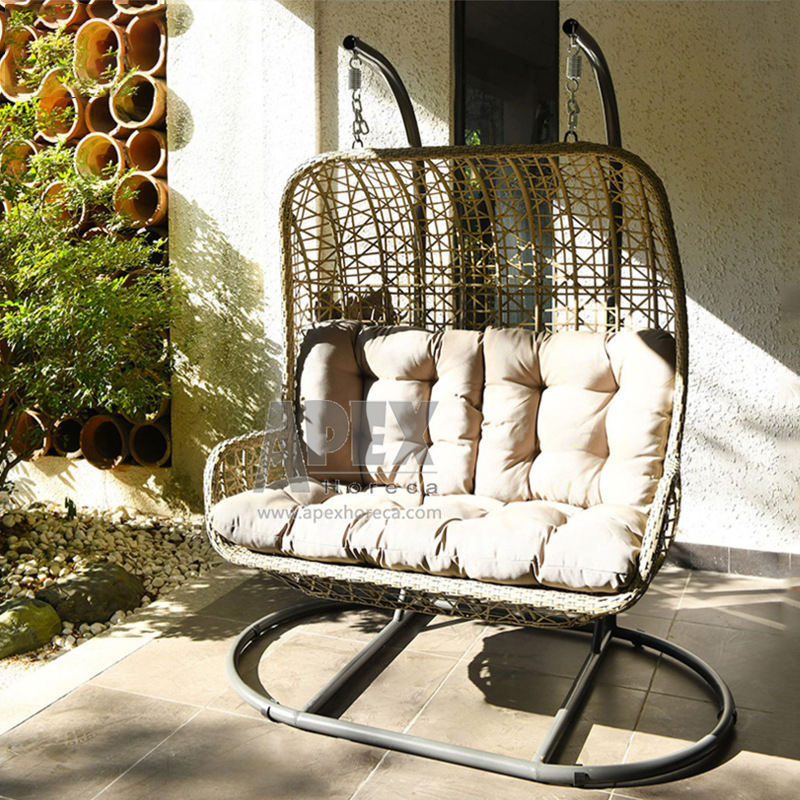 High Quality Metal Frame Cheap Double Hanging Egg Chair Outdoor Patio Hanging Wicker Chair Double