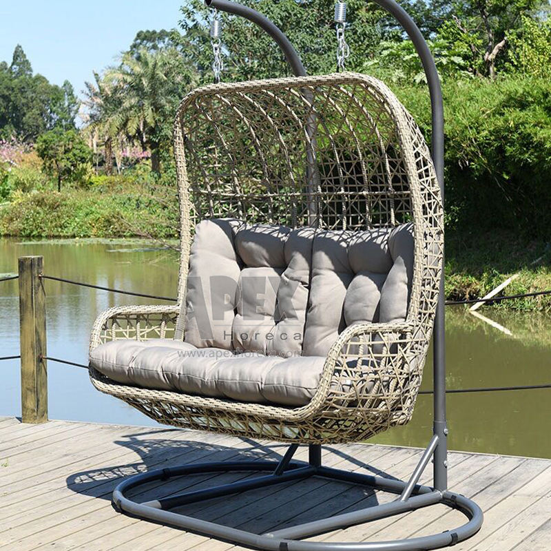 High Quality Metal Frame Cheap Double Hanging Egg Chair Outdoor Patio Hanging Wicker Chair Double