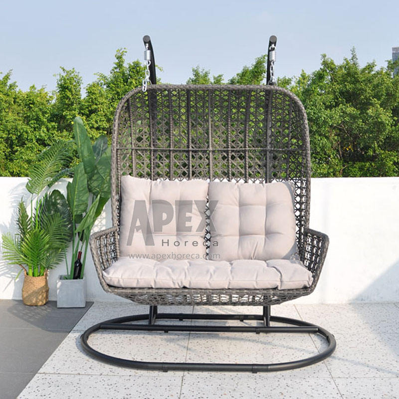 High Quality Metal Frame Cheap Double Hanging Egg Chair Outdoor Patio Hanging Wicker Chair Double