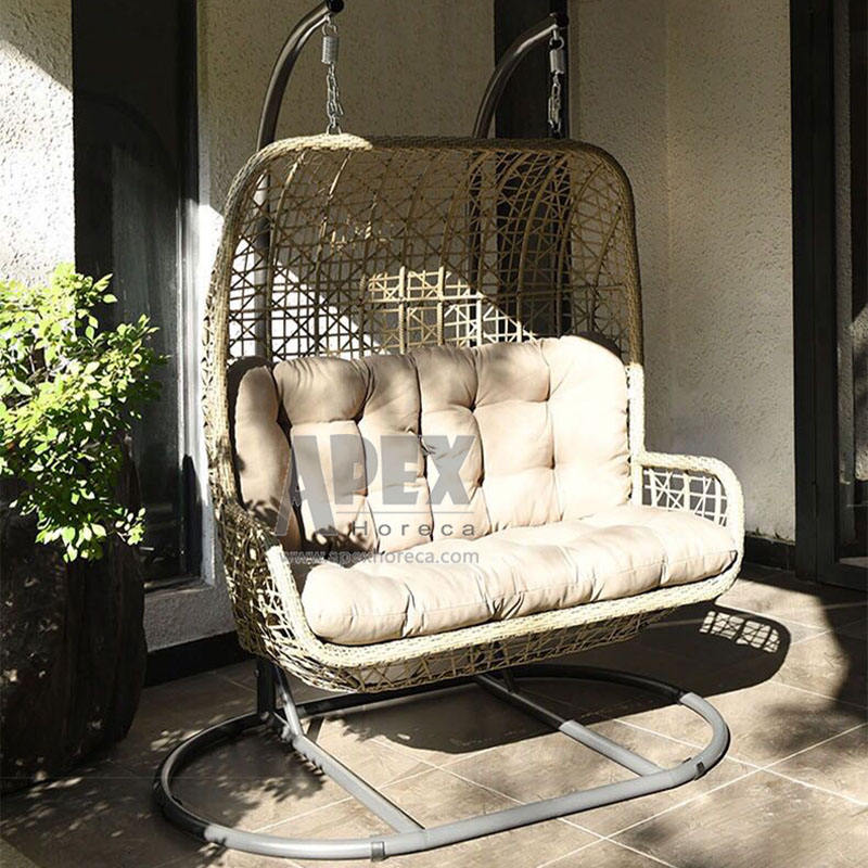 High Quality Metal Frame Cheap Double Hanging Egg Chair Outdoor Patio Hanging Wicker Chair Double