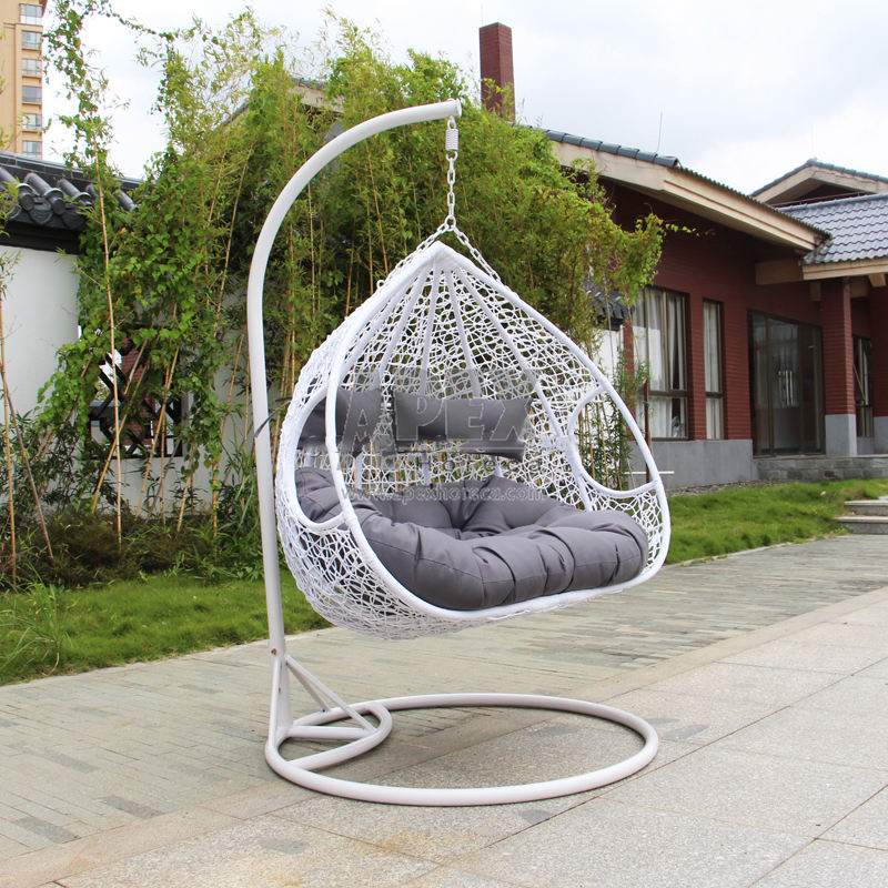 Outdoor Furniture Rattan Double Seat Hanging Egg Patio Swings Chair With Metal Stand