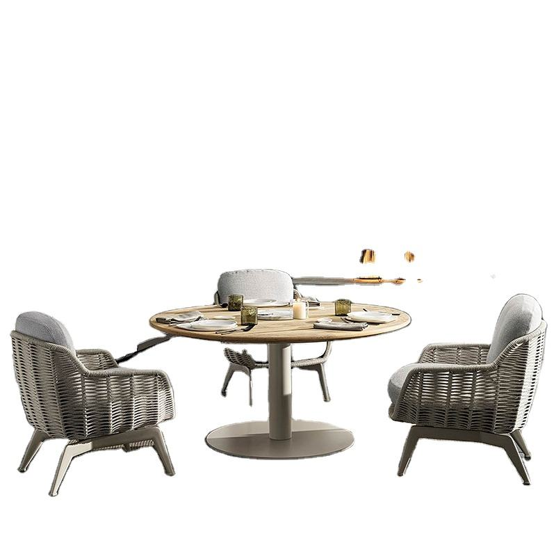 High-end Outdoor Dining Table and Chair Set Made of Teak Wood for Villa Backyards Courtyards Terraces and Gardens.