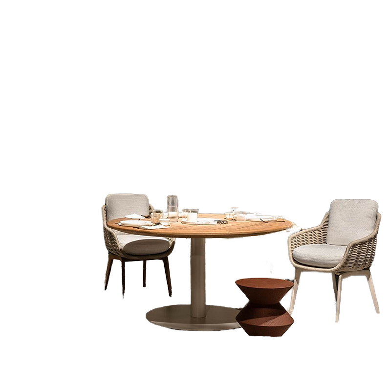 High-end Outdoor Dining Table and Chair Set Made of Teak Wood for Villa Backyards Courtyards Terraces and Gardens.