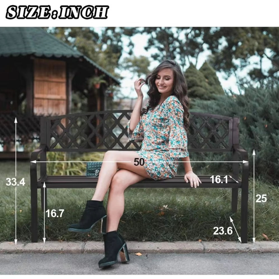 Metal Park Bench 50-Inch Outdoor Garden Chair Patio Bench on Sale Yard Bench for Porch Steel Frame Entryway Furniture