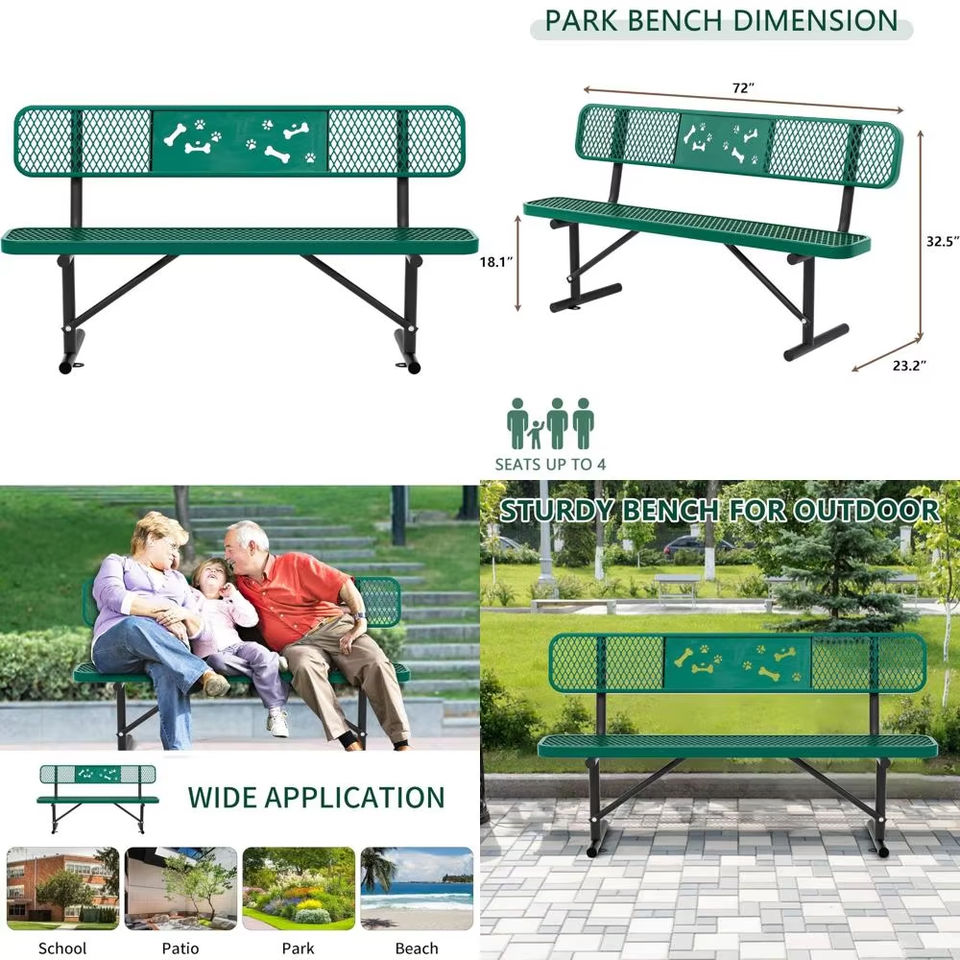Portable Outdoor Steel Park Bench with Backrest for Commercial Use Suitable for Parks Schools and Patios