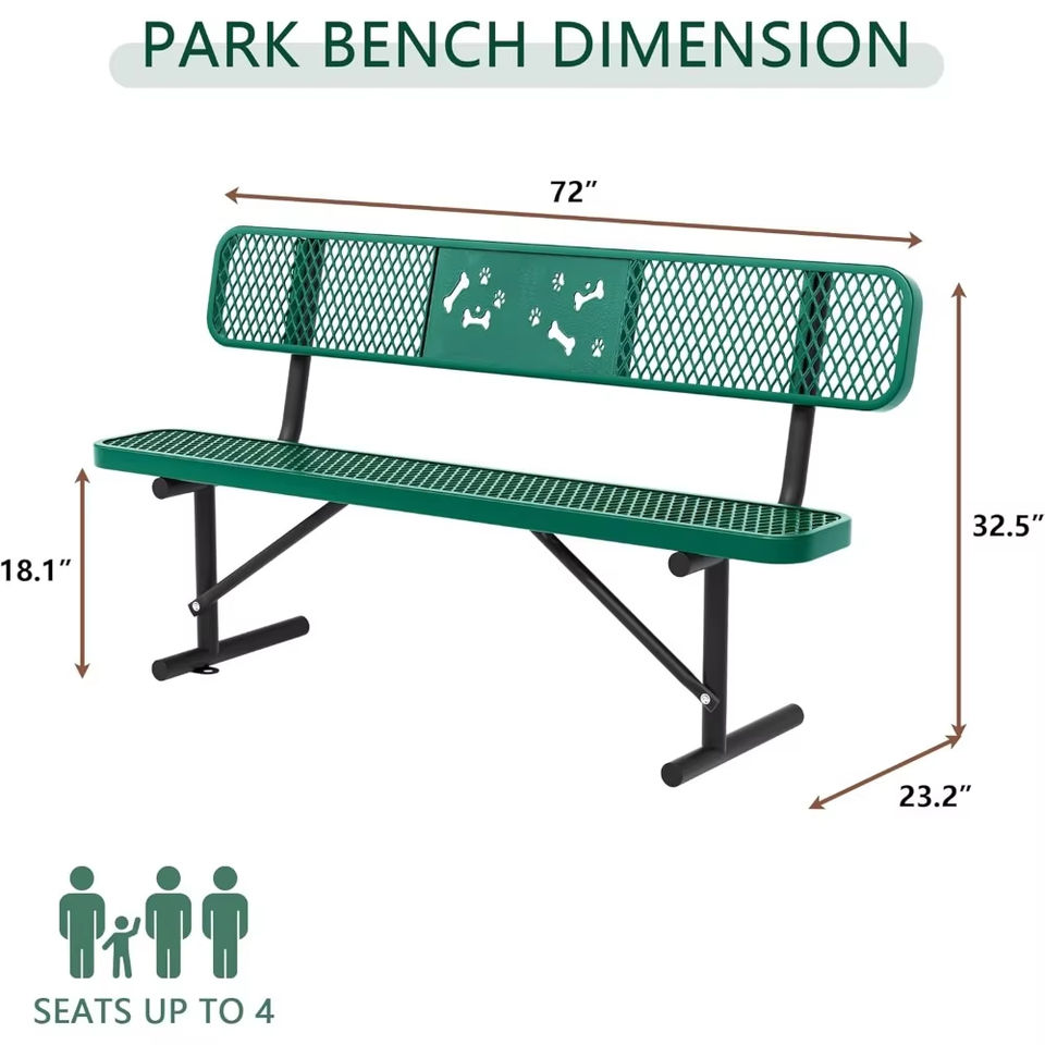 Portable Outdoor Steel Park Bench with Backrest for Commercial Use Suitable for Parks Schools and Patios