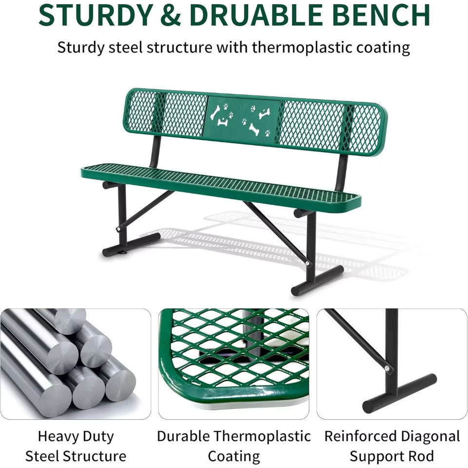 Portable Outdoor Steel Park Bench with Backrest for Commercial Use Suitable for Parks Schools and Patios