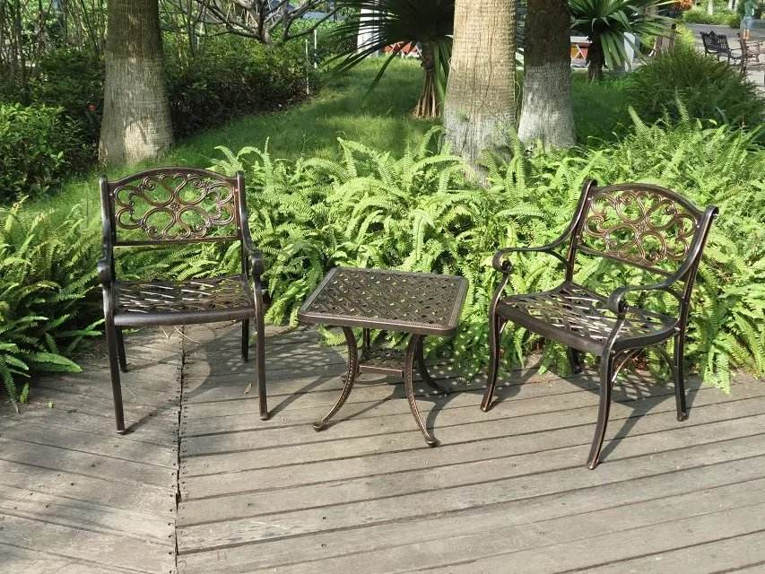 Outdoor Furniture Garden Patio Cast Aluminum Dining Table and Chairs Bistro Set Grade Disassembly Set Garden Set 2 Chair 1 Table