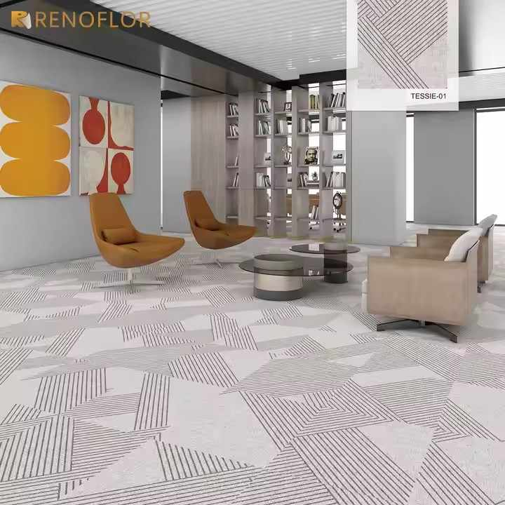 Luxury Hotel Modular Interior 100% Nylon Cut Pile Cushioned Plain Custom Pattern Printed Floor Carpet Tile for Home Office
