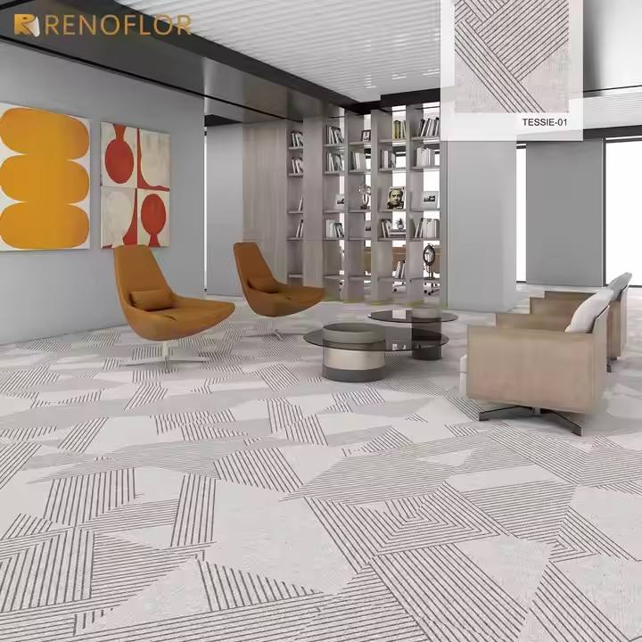 Luxury Hotel Modular Interior 100% Nylon Cut Pile Cushioned Plain Custom Pattern Printed Floor Carpet Tile for Home Office