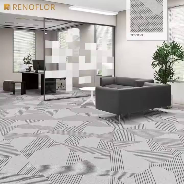Luxury Hotel Modular Interior 100% Nylon Cut Pile Cushioned Plain Custom Pattern Printed Floor Carpet Tile for Home Office