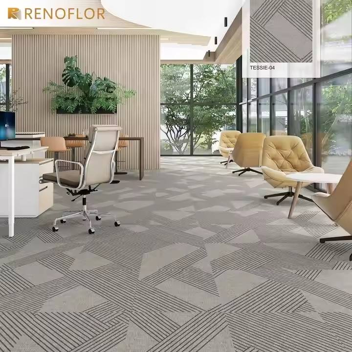 Luxury Hotel Modular Interior 100% Nylon Cut Pile Cushioned Plain Custom Pattern Printed Floor Carpet Tile for Home Office