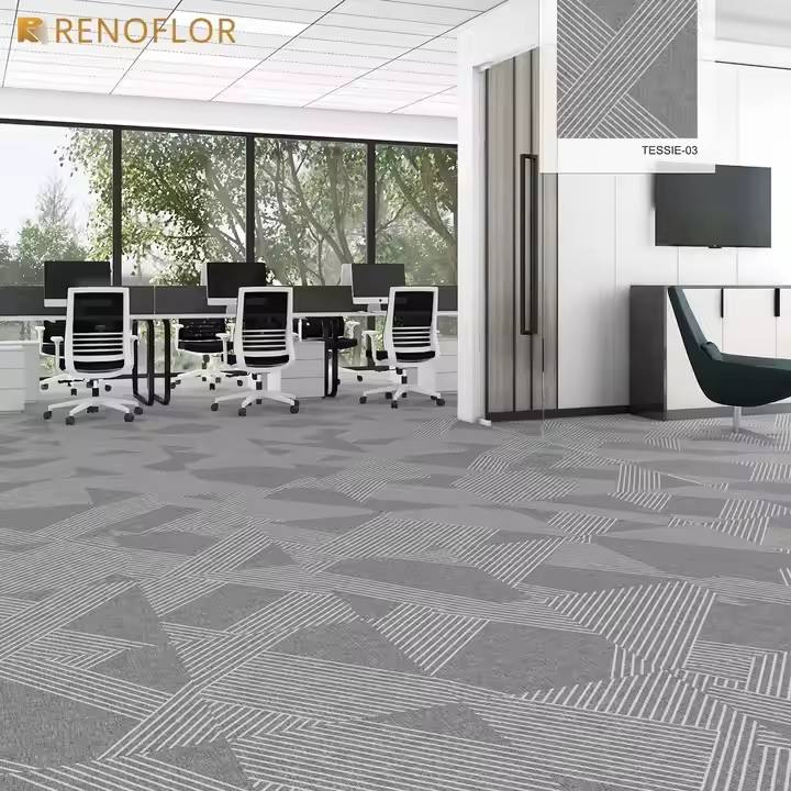 Luxury Hotel Modular Interior 100% Nylon Cut Pile Cushioned Plain Custom Pattern Printed Floor Carpet Tile for Home Office