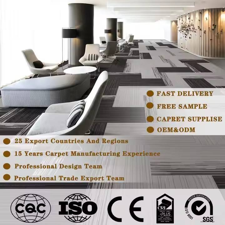 Polypropylene Commercial Bedroom 50x50 Cut Pile Washable Cushioned Floor Carpet Tiles for Office Hotel